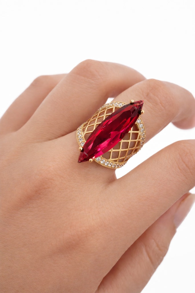 10K NET BACKGRAIND STRONG PINK ALMOND STONE RING – 7 – JY Jewelry Wholesale