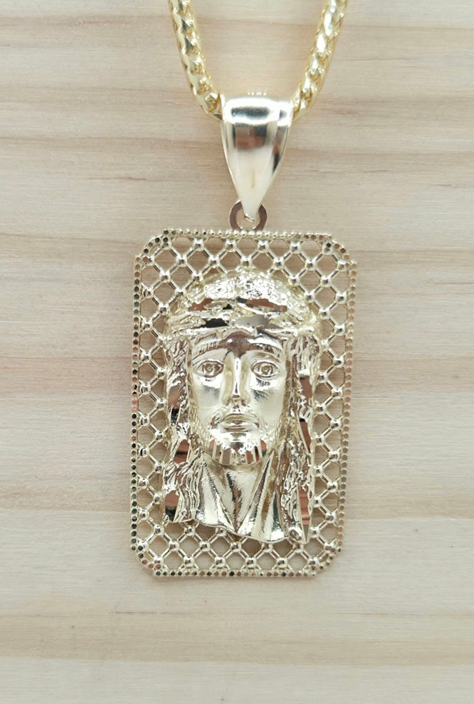 10K MEDIUM RECTANGULAR NET BACKGROUND JESUS FACE – JY Jewelry Wholesale