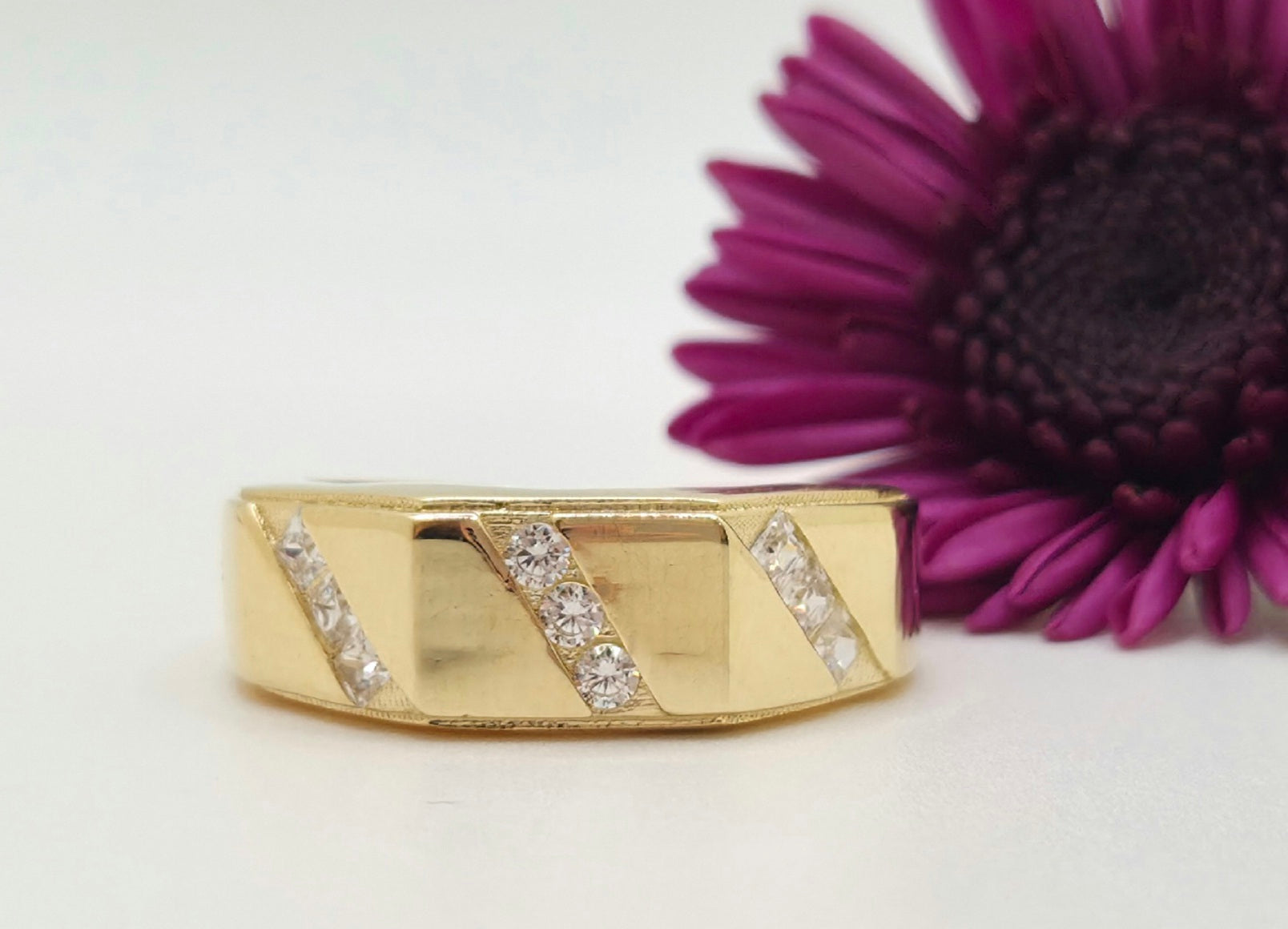 14K CZ TRIPLE DIAGONAL SATIND WEDDING BAND MEN'S RING – 7 – JY Jewelry Wholesale