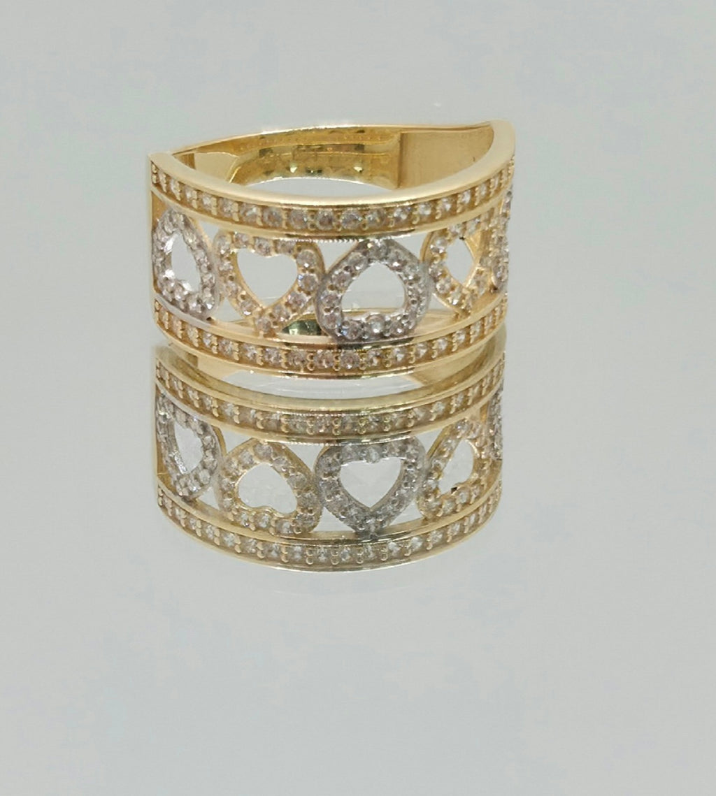 14K CZ SMALL TWO TONE HEARTS RING – 7 – JY Jewelry Wholesale
