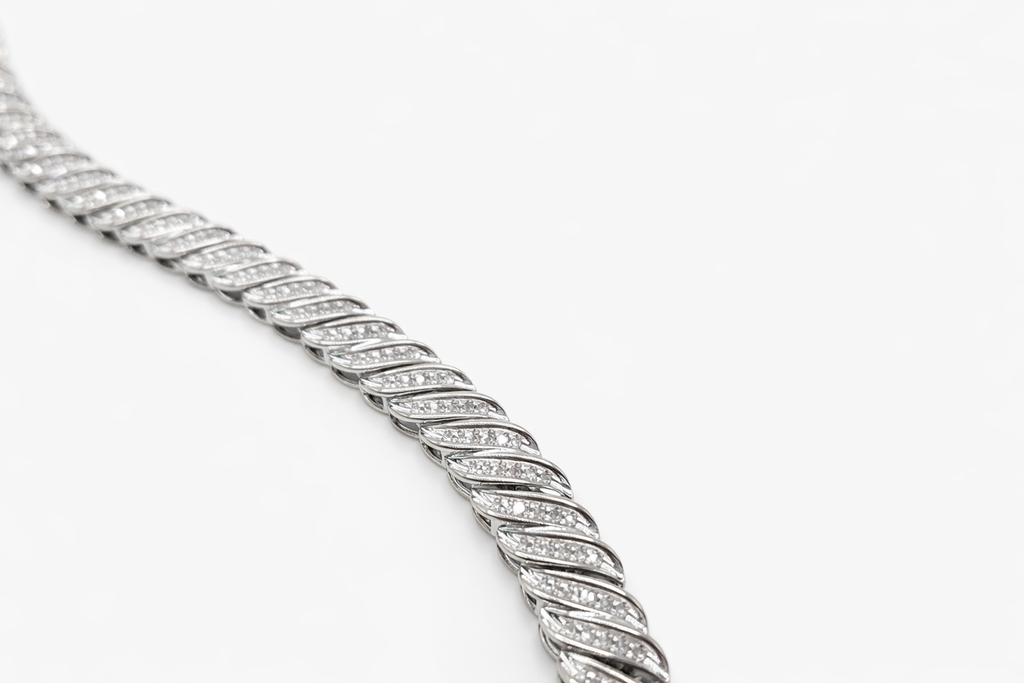 10K WHITE GOLD WAVES SEA DESIGN DIAMOND BRACELET – 7" – JY Jewelry Wholesale