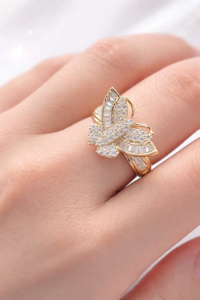 10K BAGUETTE DETAILS BUTTERFLY RING – 7 – JY Jewelry Wholesale