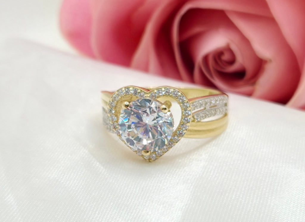 10K CZ HEART WITH ROUND STONE INSIDE RING – 8 – JY Jewelry Wholesale