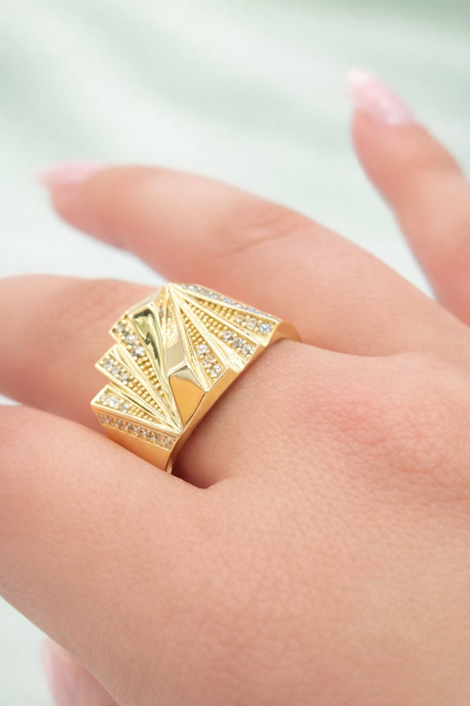 10K CZ MODERN EXAGONAL RING – 8-10 – JY Jewelry Wholesale