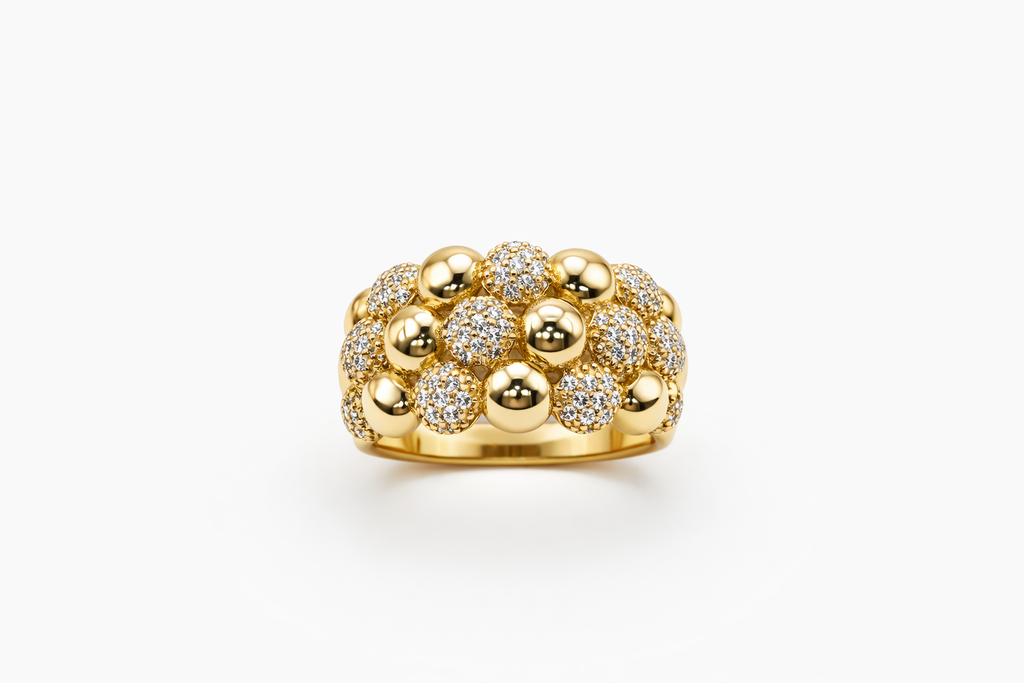 14K YELLOW GOLD CZ POP CORN DESIGN RING – 7 & 7.5 & 8 – JY Jewelry Wholesale