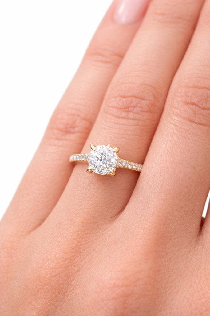 14K CERTIFIED YELLOW GOLD LGD 1CT MAIN STONE ROUND CHAPE ENGAGEMENT RING – 7 – JY Jewelry Wholesale