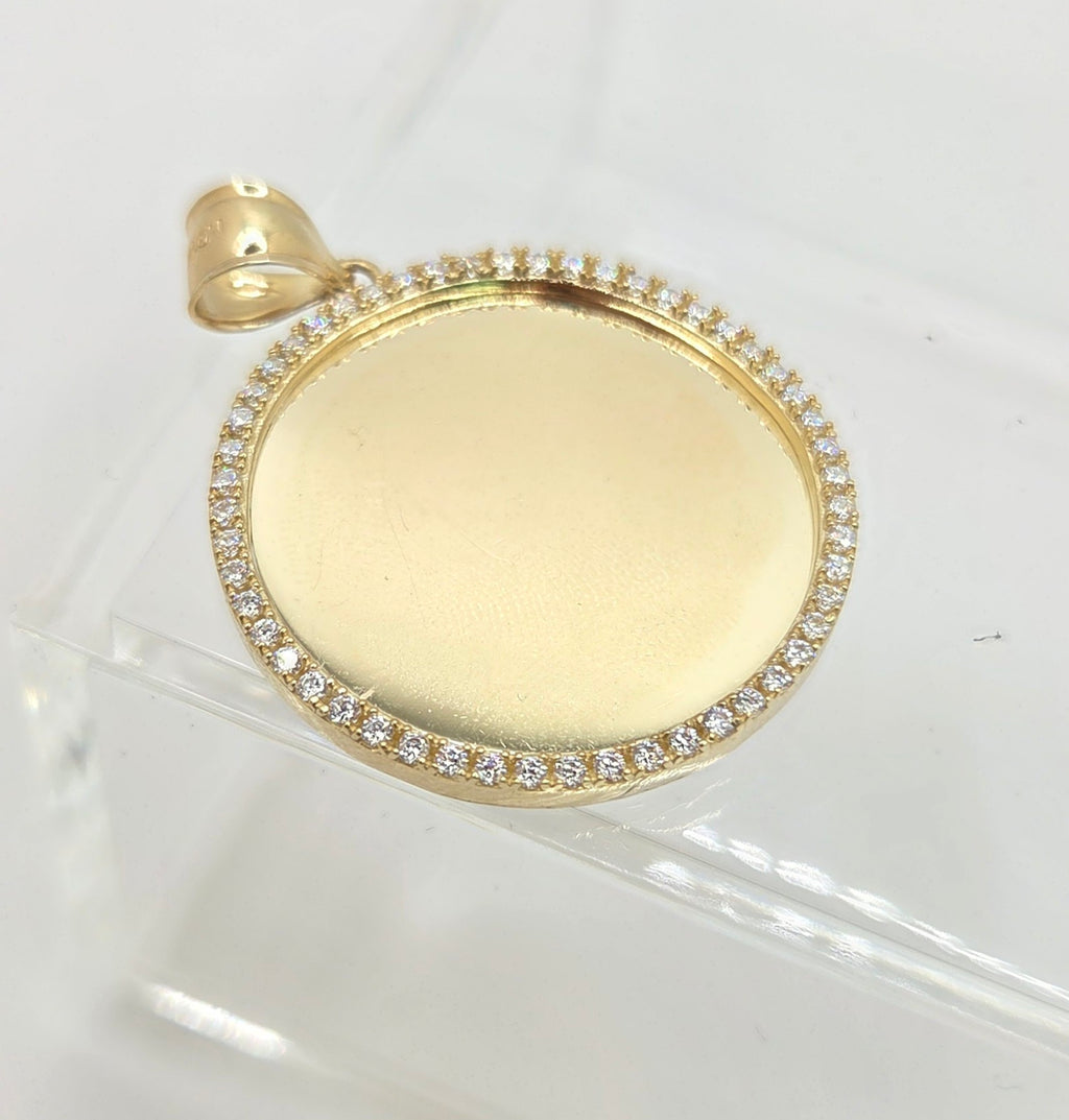 14K CZ FRAME ROUND MEMORIAL PENDANT – 27mm X 27mm – JY Jewelry Wholesale