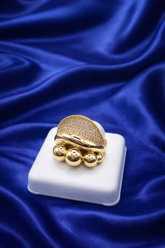 10K MODERN GOLDEN BALLS AND CZ DETAILS RING – 8 – JY Jewelry Wholesale