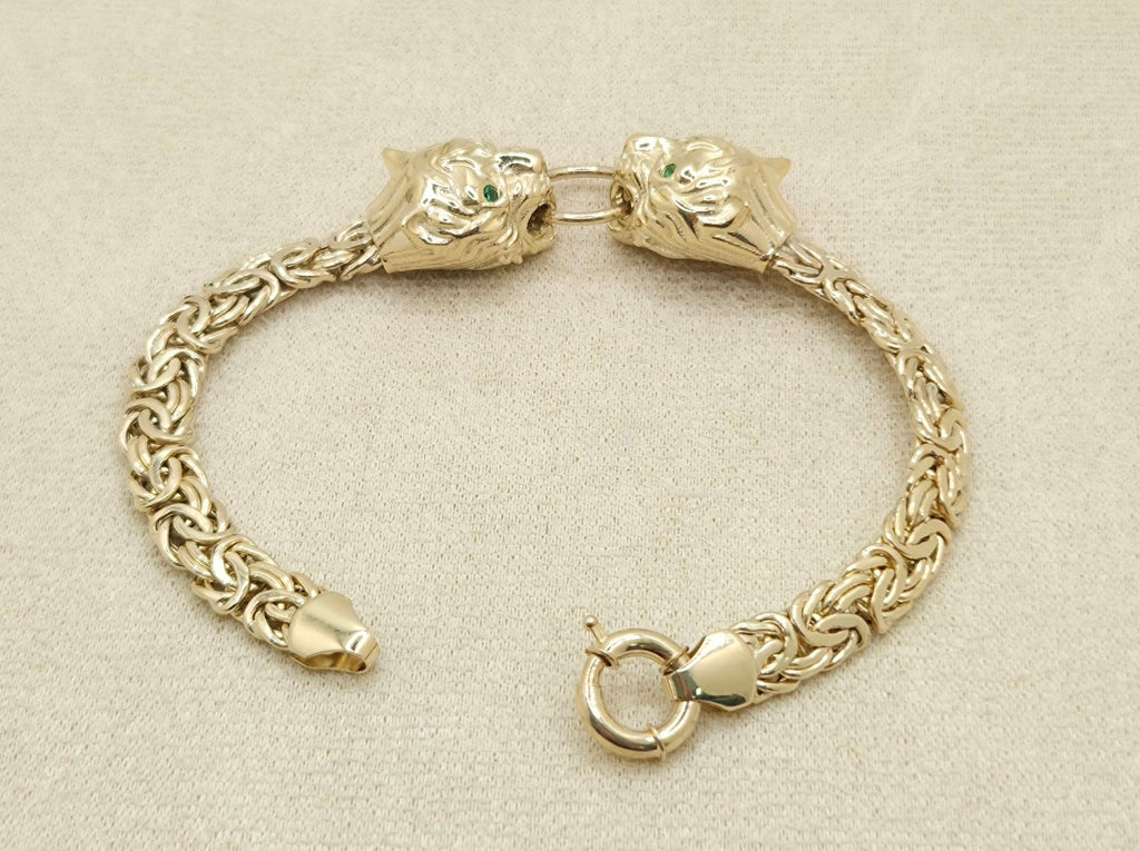 10K TWO TIGER HEAD BYZENTINE BRACELET – 7" 7MM – JY Jewelry Wholesale