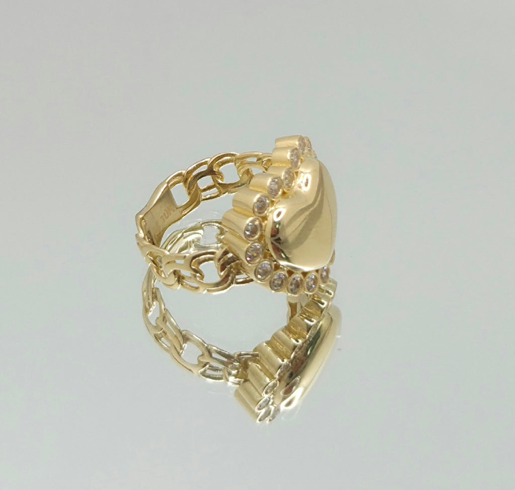 10K CHINO LINK CZ DETAIL HEART RING – 7 – JY Jewelry Wholesale