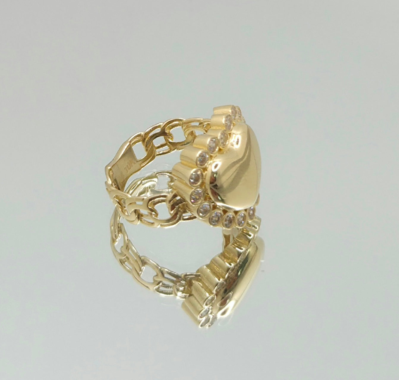 10K CHINO LINK CZ DETAIL HEART RING – 7 – JY Jewelry Wholesale