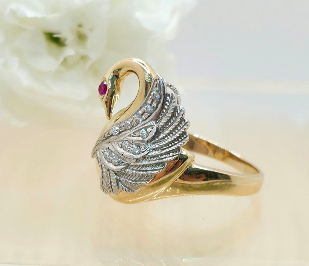 14K TWO TONE SWAN WOMAN'S RING – 7 – JY Jewelry Wholesale