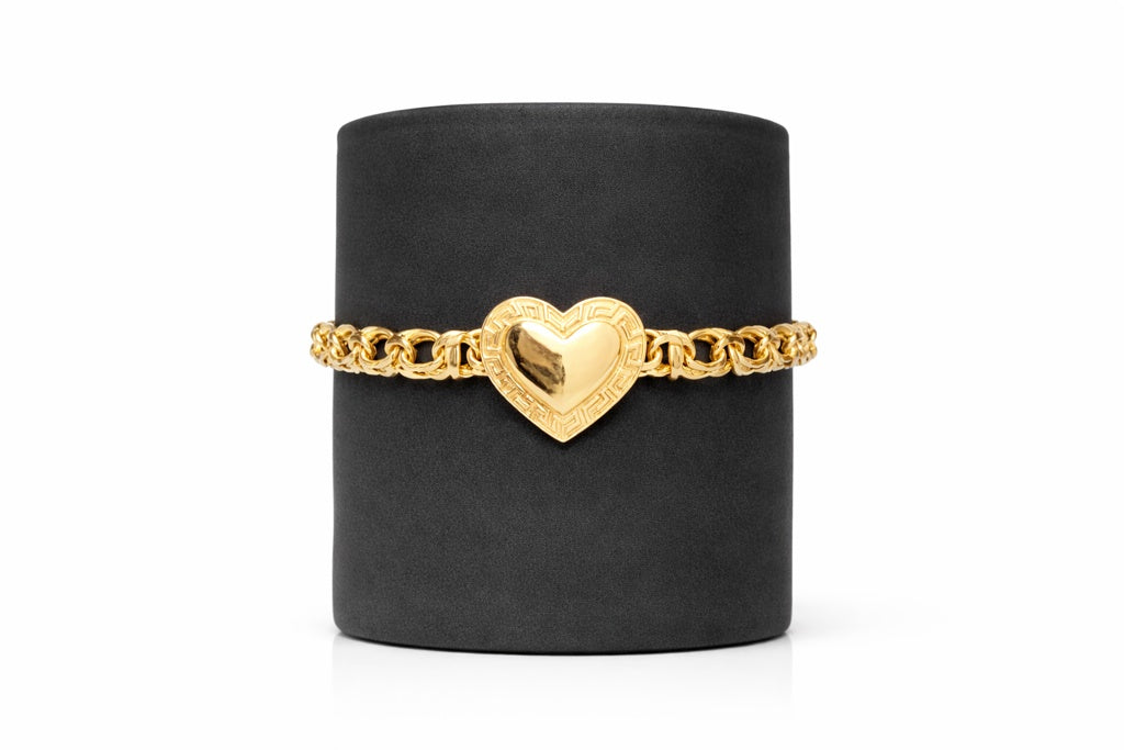 14K SMALL HEART GREEK DESIGN FRAME CHINO LINK STYLE BRACELET – 8" 5MM – JY Jewelry Wholesale