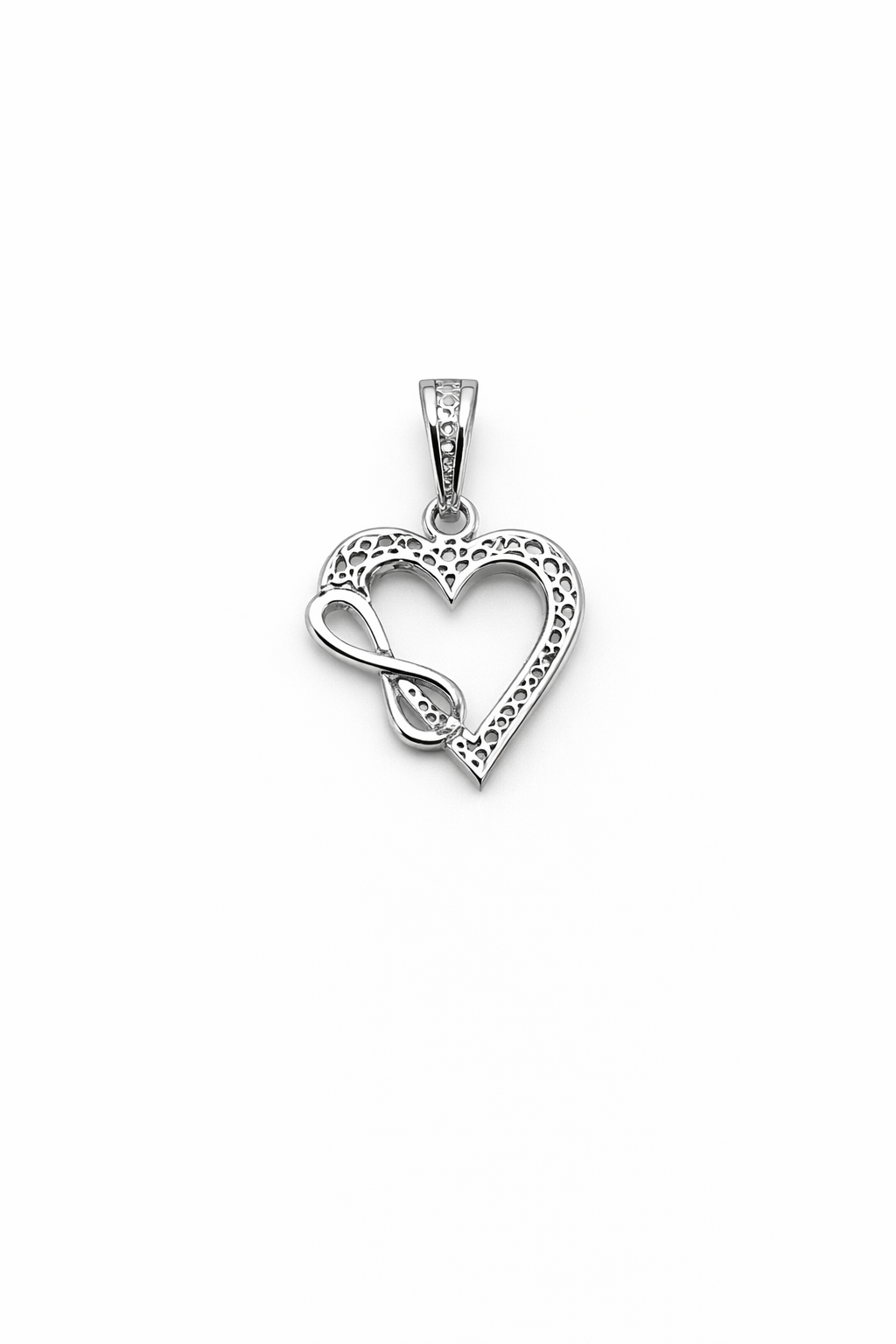 10K WHITE GOLD HEART WITH INFINITY DIAMOND PENDANT – JY Jewelry Wholesale