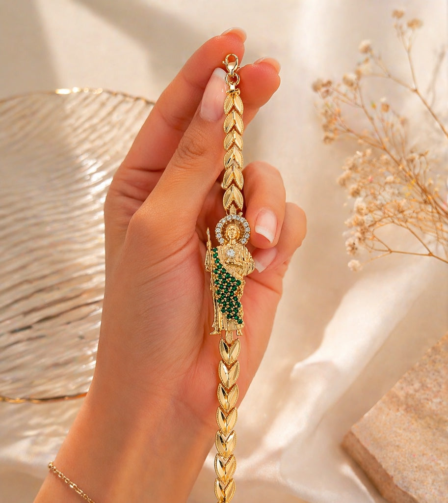 10K LEAVES STYLE SAN JUDAS BRACELET – 7" – JY Jewelry Wholesale