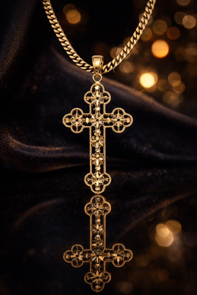 14K MODERN DIAMOND CUT DETAIL ROMAN CROSS PENDANT – JY Jewelry Wholesale