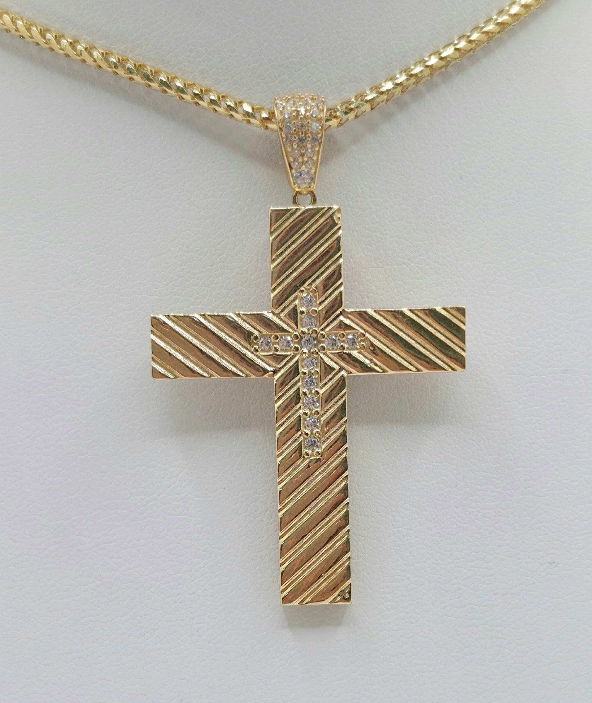 14K DIAGONAL CUT CZ CROSS PENDANT – JY Jewelry Wholesale