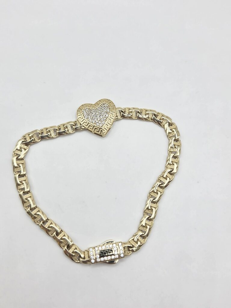 10K CHINO LINK STYLE GREEK FRAME MEDIUM HEART BRACELET – 7.5" 5MM – JY Jewelry Wholesale