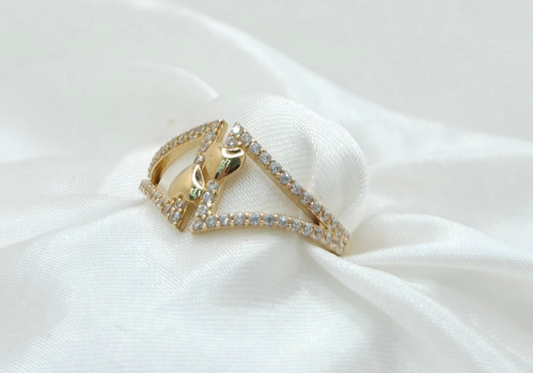 10K DELICATE TWO SMALL HEART RING WITH ZIRCONIA – 7 – JY Jewelry Wholesale