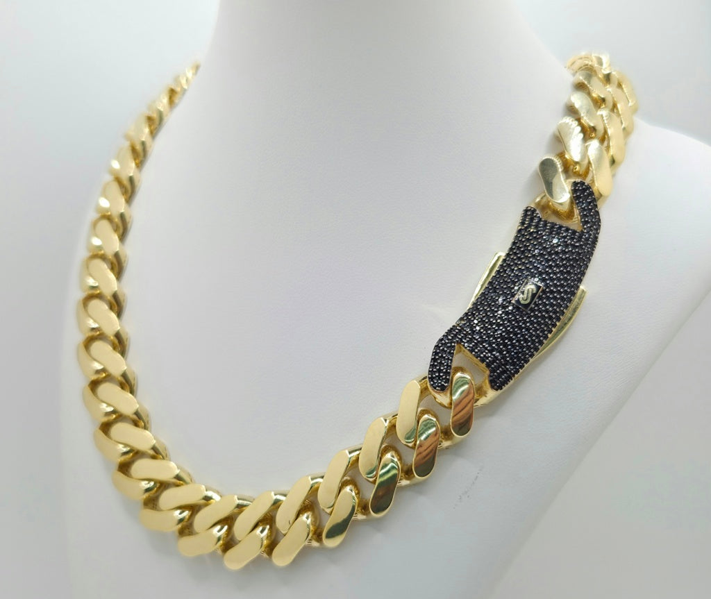 10K CERTIFIED MONACO CHAIN BLACK CZ CLOSURE – 22" 13.5MM – JY Jewelry Wholesale
