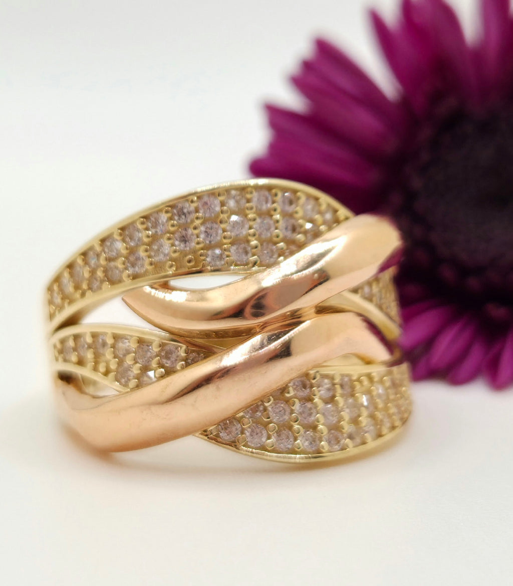 14K MODERN CZ TWO TONE INTERTWINED RING – 8 – JY Jewelry Wholesale