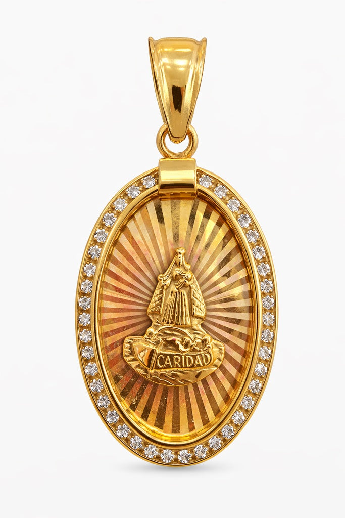 10K DIAMOND CUT BACKGROUND TWO TONE OVAL CARIDAD PENDANT – JY Jewelry Wholesale