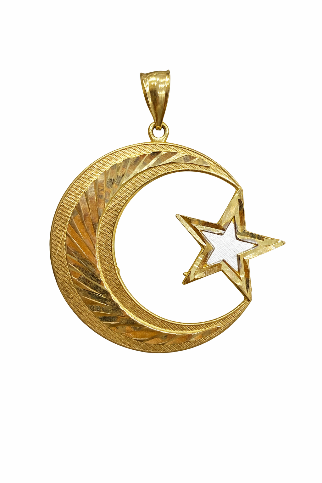 10K HALF MOON AND STAR PENDANT – LARGE – JY Jewelry Wholesale