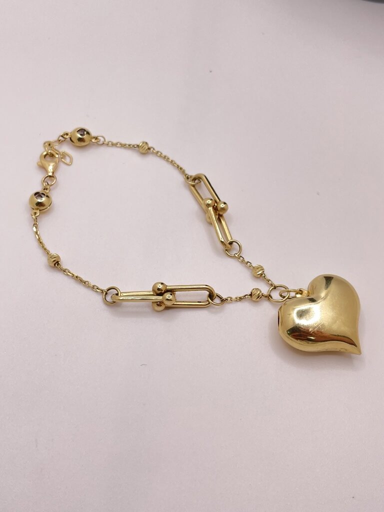 14K PAPER CLIP HEART CHARM BRACELET – 7" – JY Jewelry Wholesale