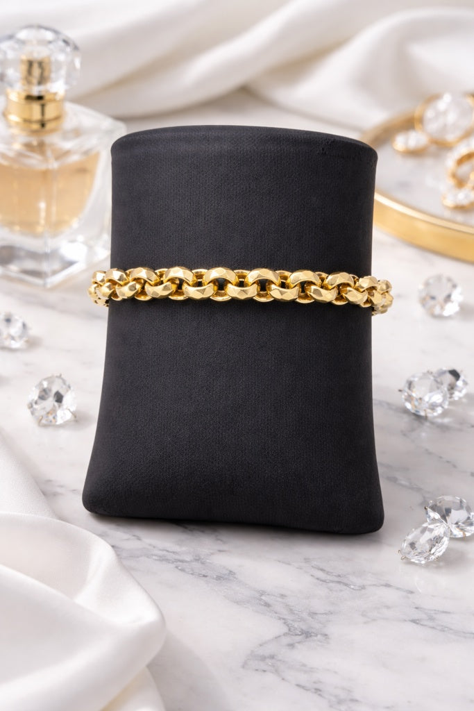 14K RHOMBUS CUT ROLO BRACELET – 7" – JY Jewelry Wholesale