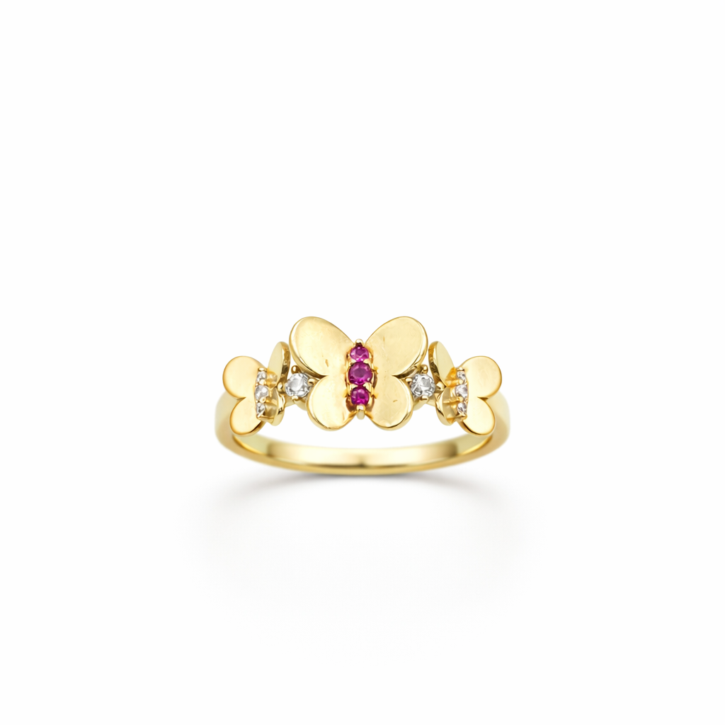 10K BUTTERFLY BT THREE PINK CZ DETAIL RING – 8 – JY Jewelry Wholesale
