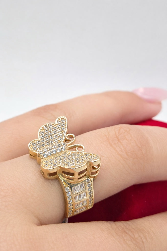 10K MODERN CZ AND BAGUETTE DETAIL BUTTERFLY RING – 7 – JY Jewelry Wholesale