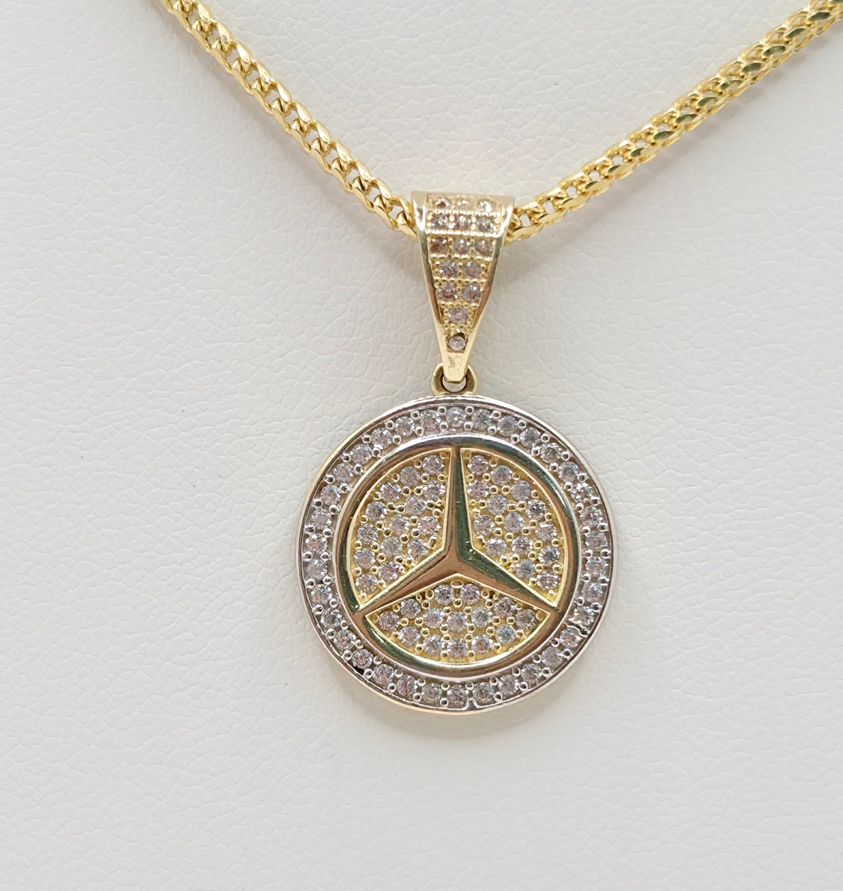 10K SMALL CZ MERCEDES B ROUND PENDANT – JY Jewelry Wholesale
