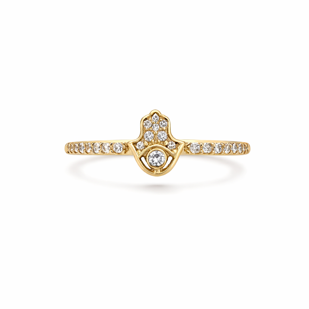 14K SIMPLE ONE HAND RING WITH CZ DETAILS – 7 – JY Jewelry Wholesale