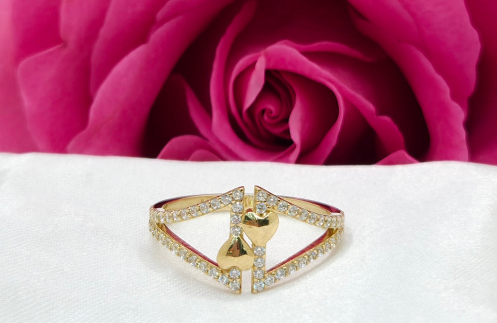 10K DELICATE TWO SMALL HEART RING WITH ZIRCONIA – 7 – JY Jewelry Wholesale