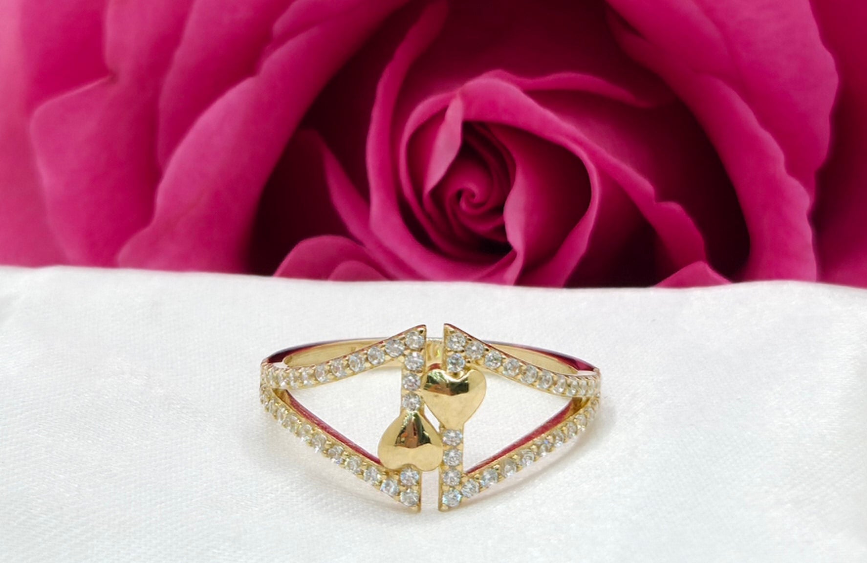 10K DELICATE TWO SMALL HEART RING WITH ZIRCONIA – 7 – JY Jewelry Wholesale