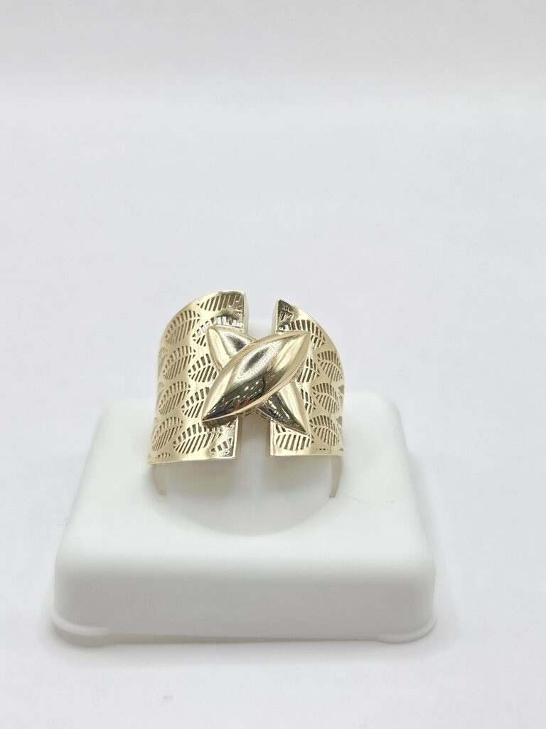 10K FANCY LEAVES SILHOUETTES BACK DESIGN X DETAIL CENTER RING – 7-8 – JY Jewelry Wholesale