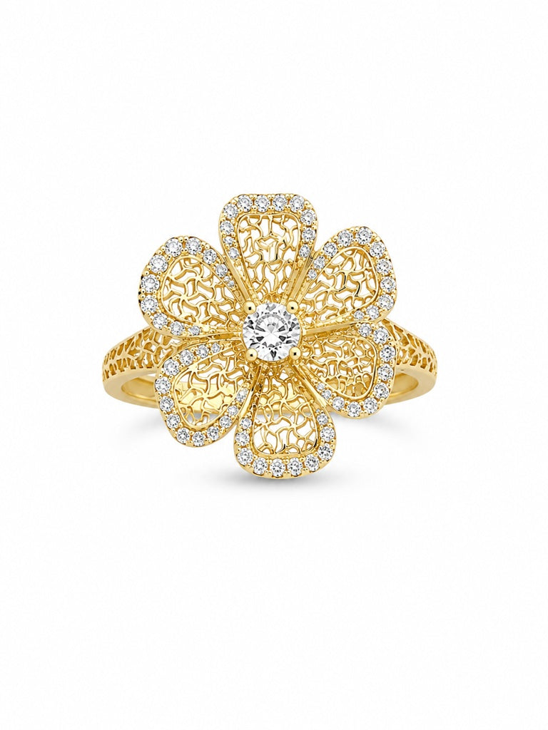 14K VINTAGE STYLE FLOWER CZ FRAME DETAIL WOMAN'S RING – 7 – JY Jewelry Wholesale