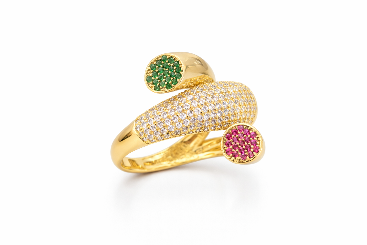 14K GEOMETRIC PINK GREEN WHITE CZ RING – 7 – JY Jewelry Wholesale