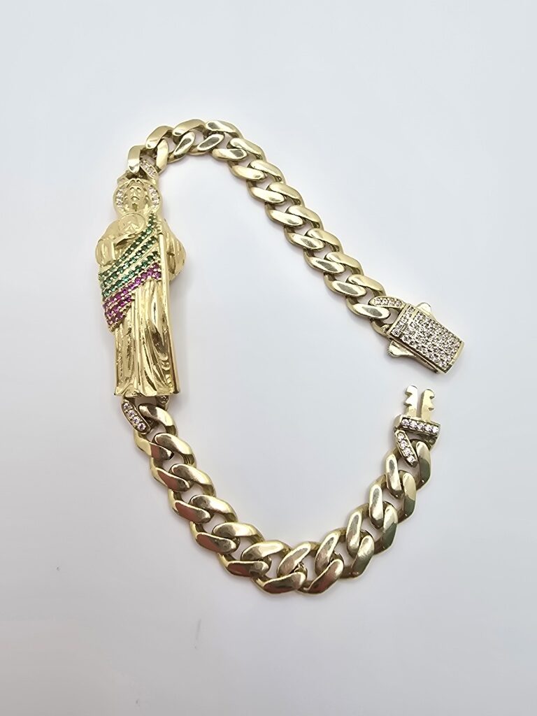 10K MONACO STYLE BRACELET WITH SAN JUDAS – 7.5" 7.5MM – JY Jewelry Wholesale