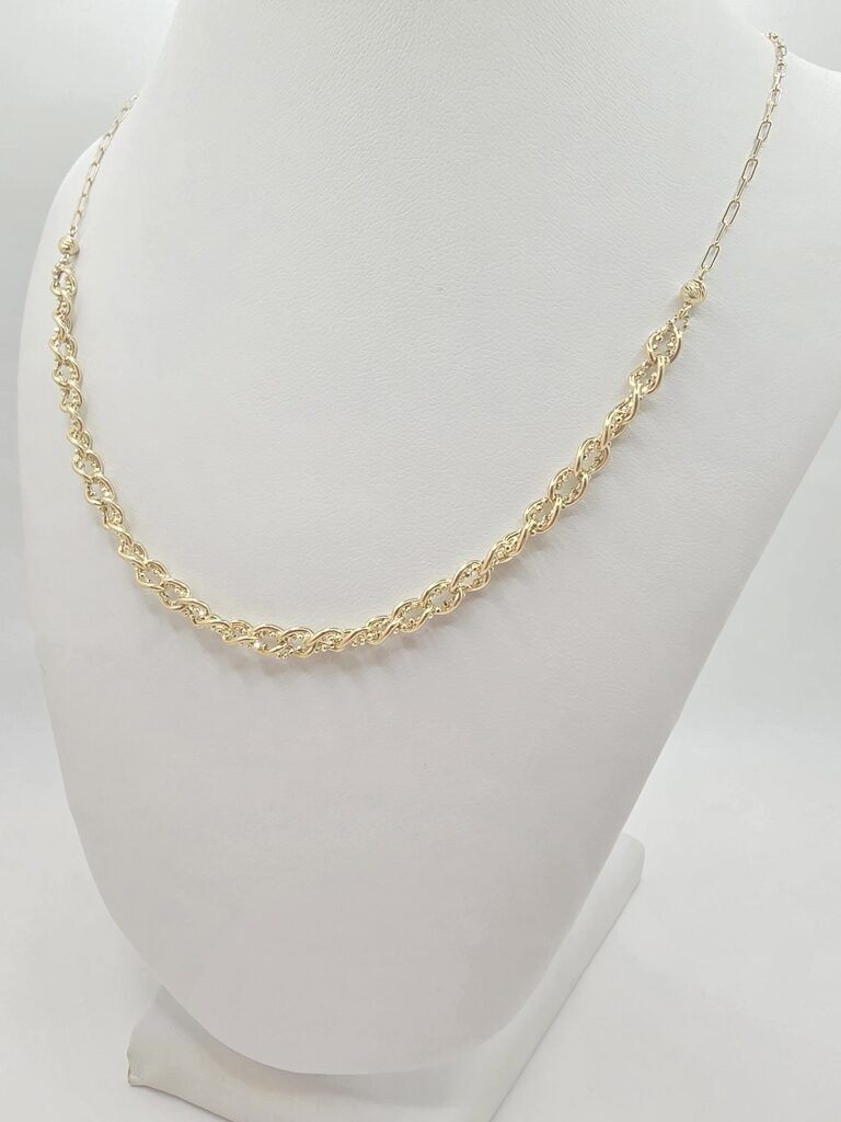 14K PAPER CLIP CHAIN ??WITH BRAIDED CHAIN ??DETAIL – 18" – JY Jewelry Wholesale
