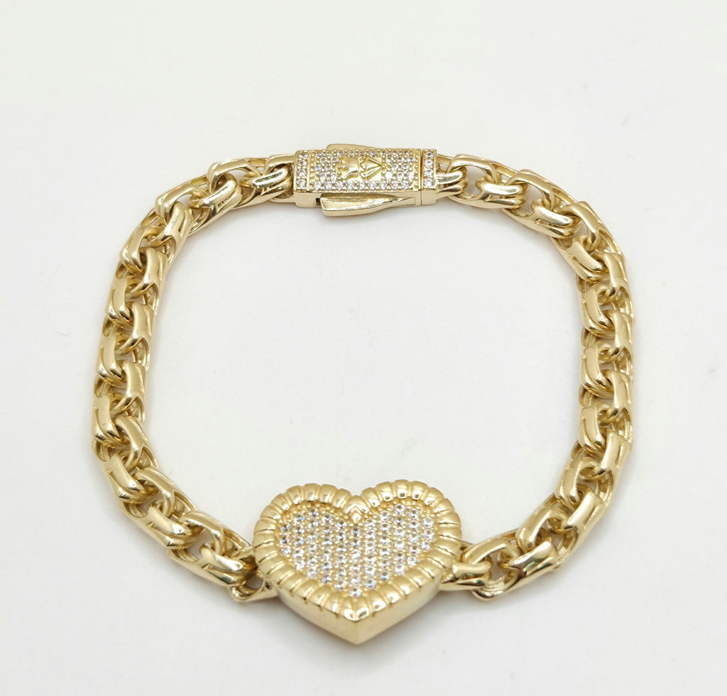 10K CHINO LINK CZ HEART BRACELET – 7" 6MM – JY Jewelry Wholesale