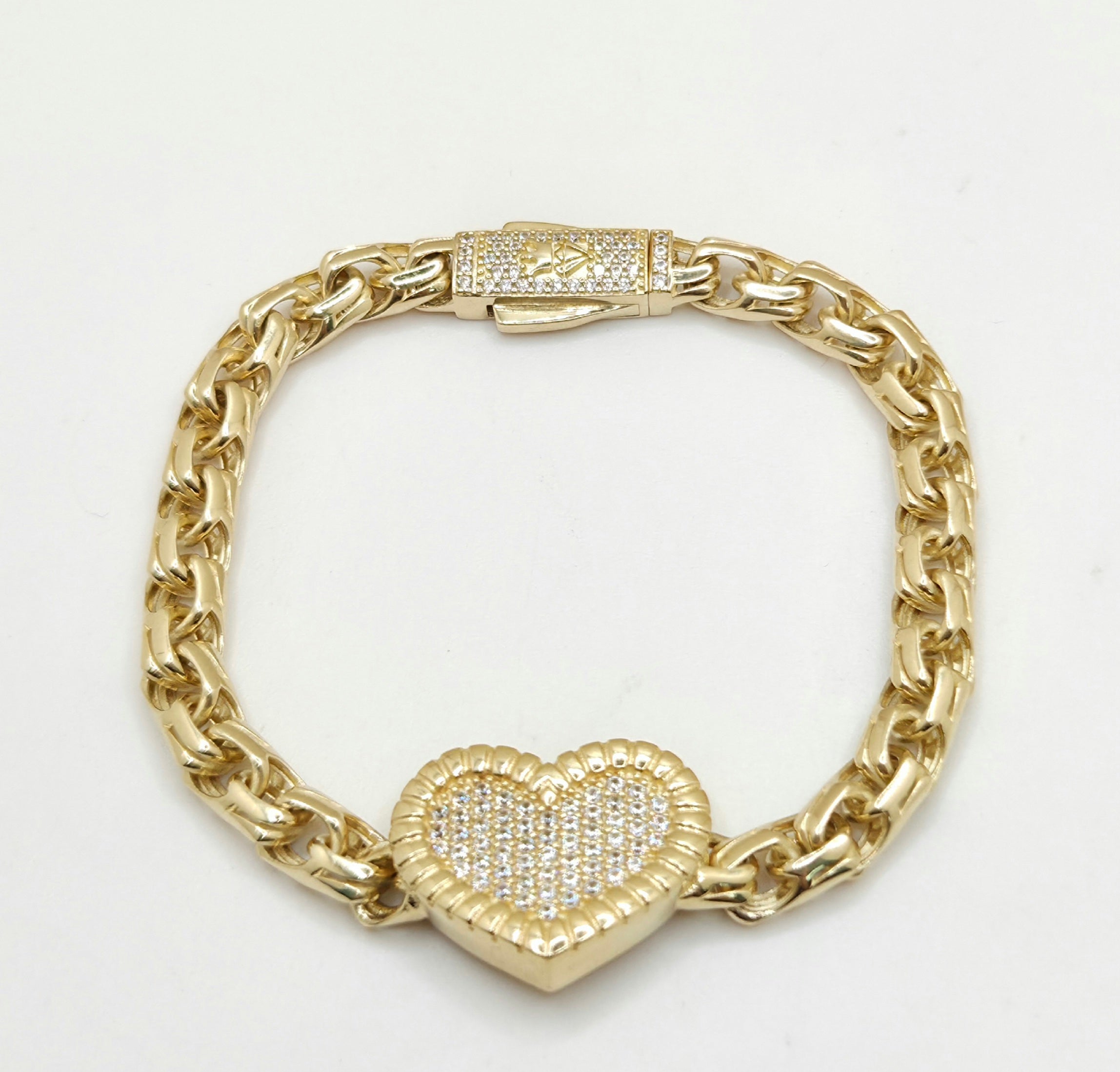 10K CHINO LINK CZ HEART BRACELET – 7" 6MM – JY Jewelry Wholesale