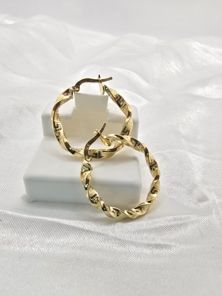 14K GREEK DESING CROOKED HOOPS EARRINGS – 3 3.5MM – JY Jewelry Wholesale
