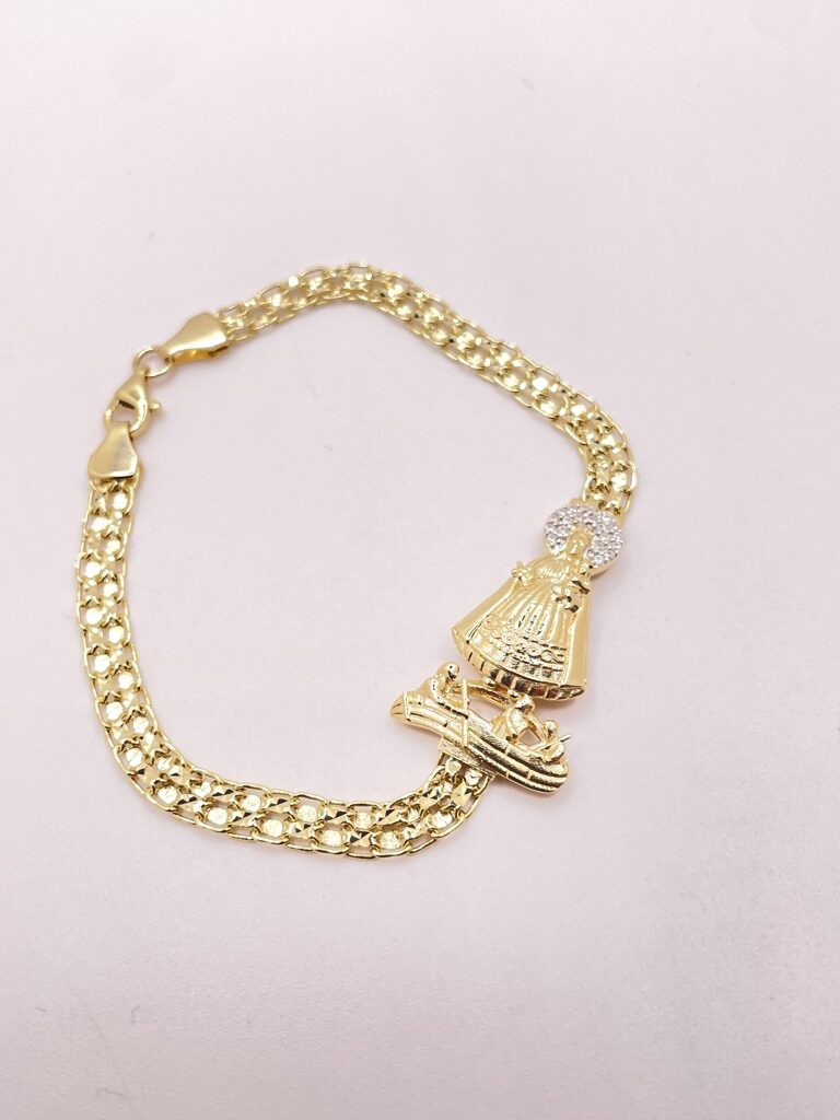 14K BISMARK BRACELET WITH VIRGEN DE LA CARIDAD – 7" 5MM – JY Jewelry Wholesale