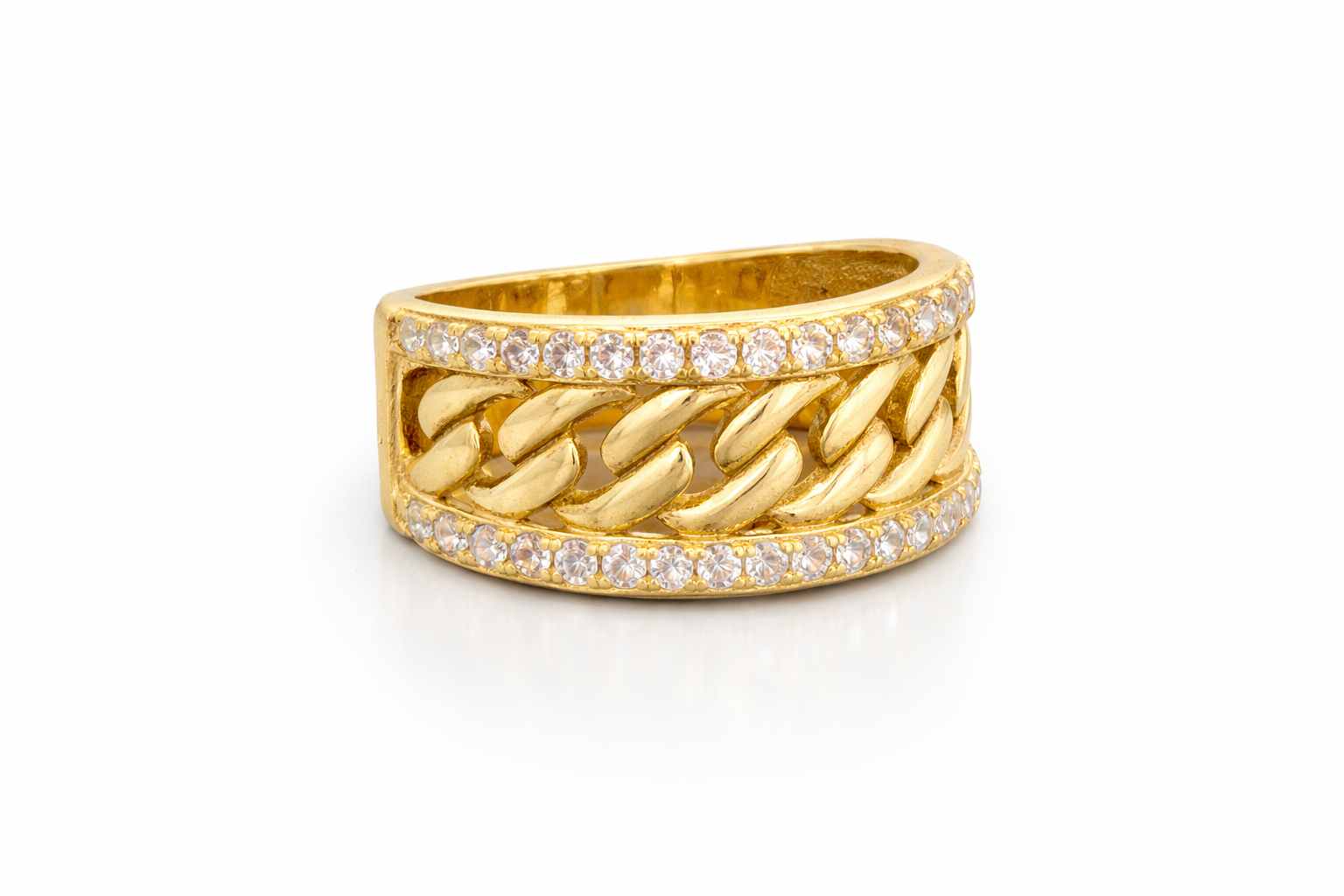 10K CZ BORDER CUBAN BAND RING – 10.5 11.5MM – JY Jewelry Wholesale