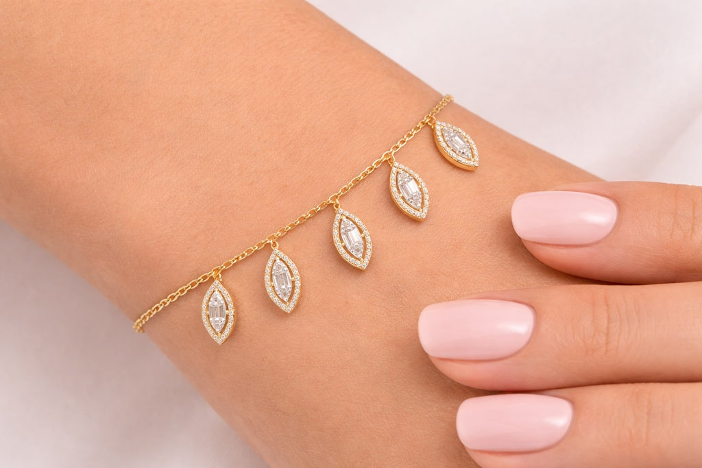 14K YELLOW GOLD NATURAL DIAMOND MARQUISE BRACELET – 7.5" – JY Jewelry Wholesale