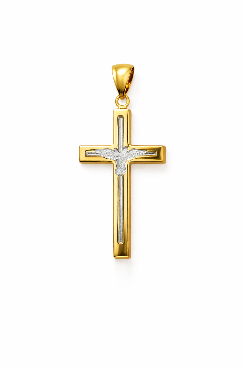 14K YELLOW GOLD CROSS PENDANT WITH WHITE GOLD DOVE DESIGN INSIDE – JY Jewelry Wholesale