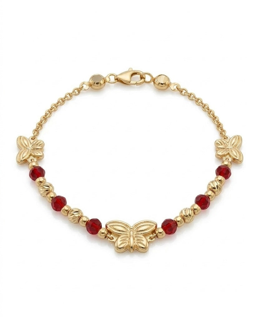 10K BUTTERFLY BRACELET WITH RED STONES DETAIL – 7" – JY Jewelry Wholesale