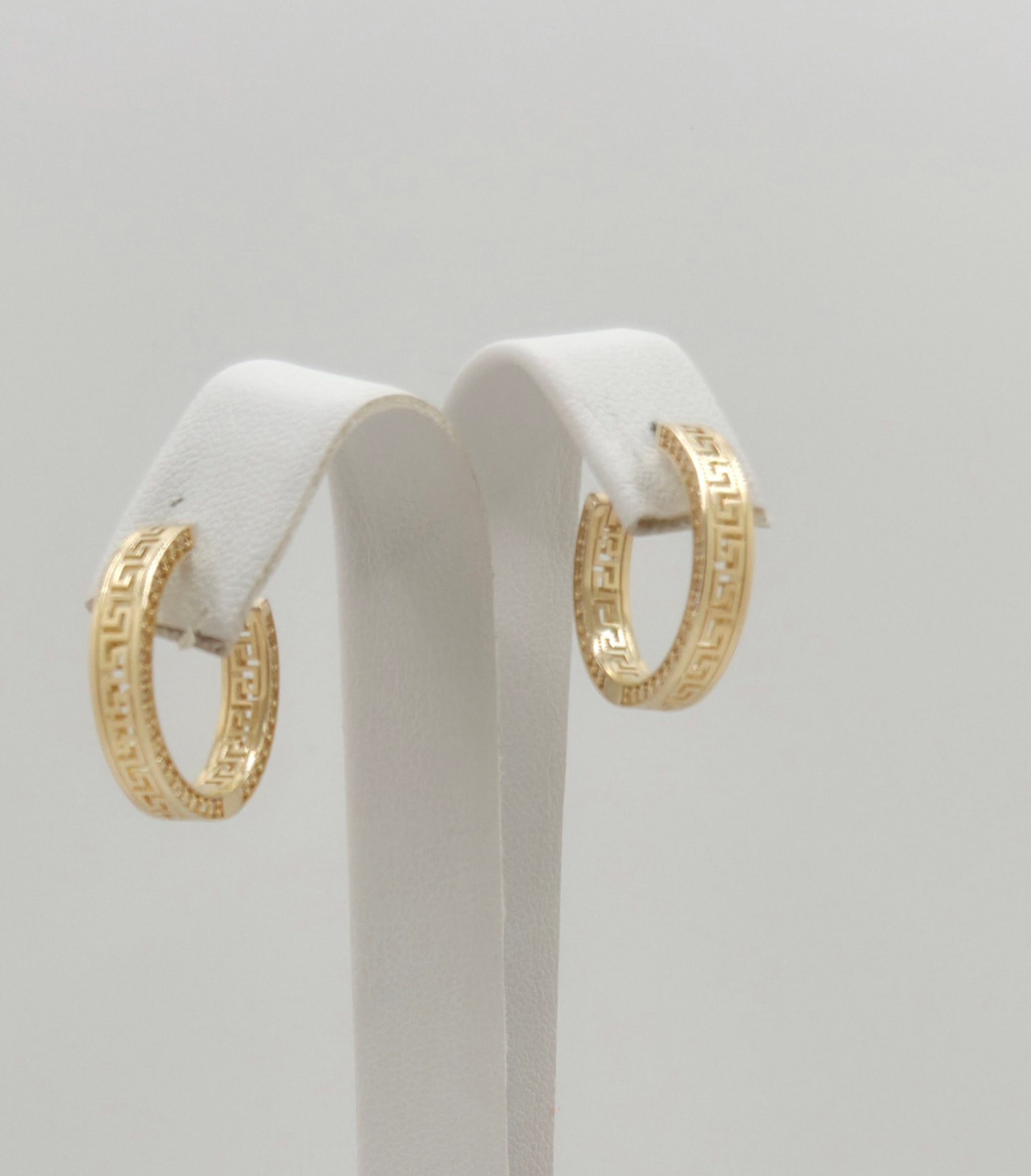 10K GREEK ENDLES HOOPS EARRINGS CZ – MEDIUM – JY Jewelry Wholesale