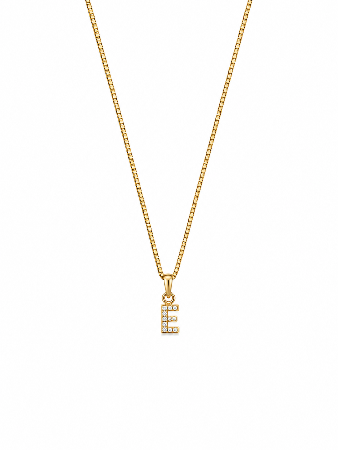 14K LETTERS ''E'' CHAIN+PENDANT – 1MM 18" – JY Jewelry Wholesale